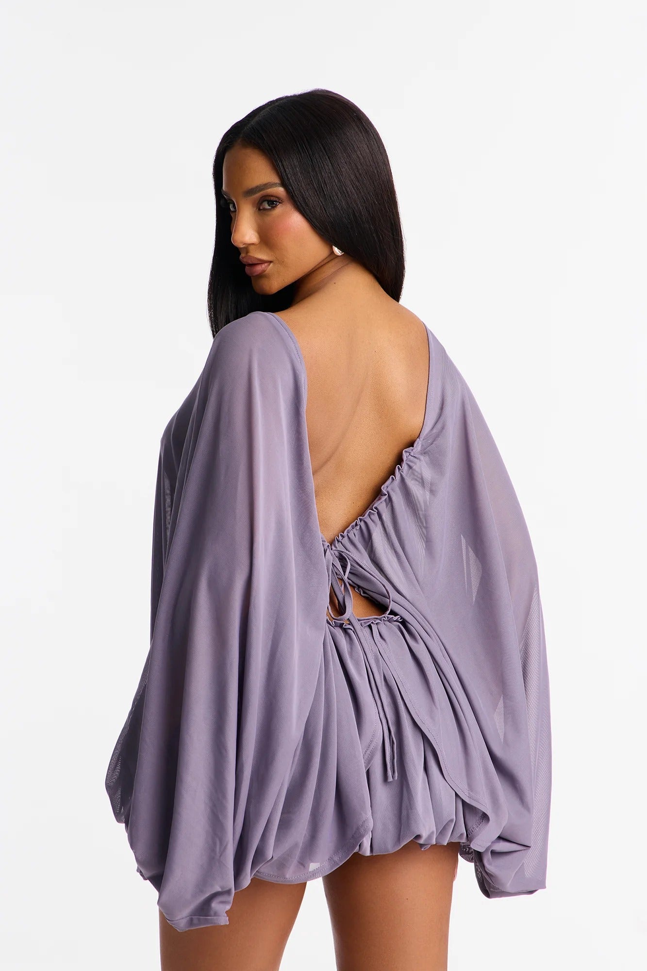 Airy Batwing Sleeve Ruffle Mini Dress