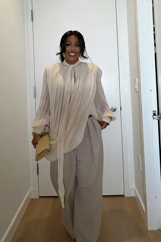 Tie-Neck Pleated Blouse