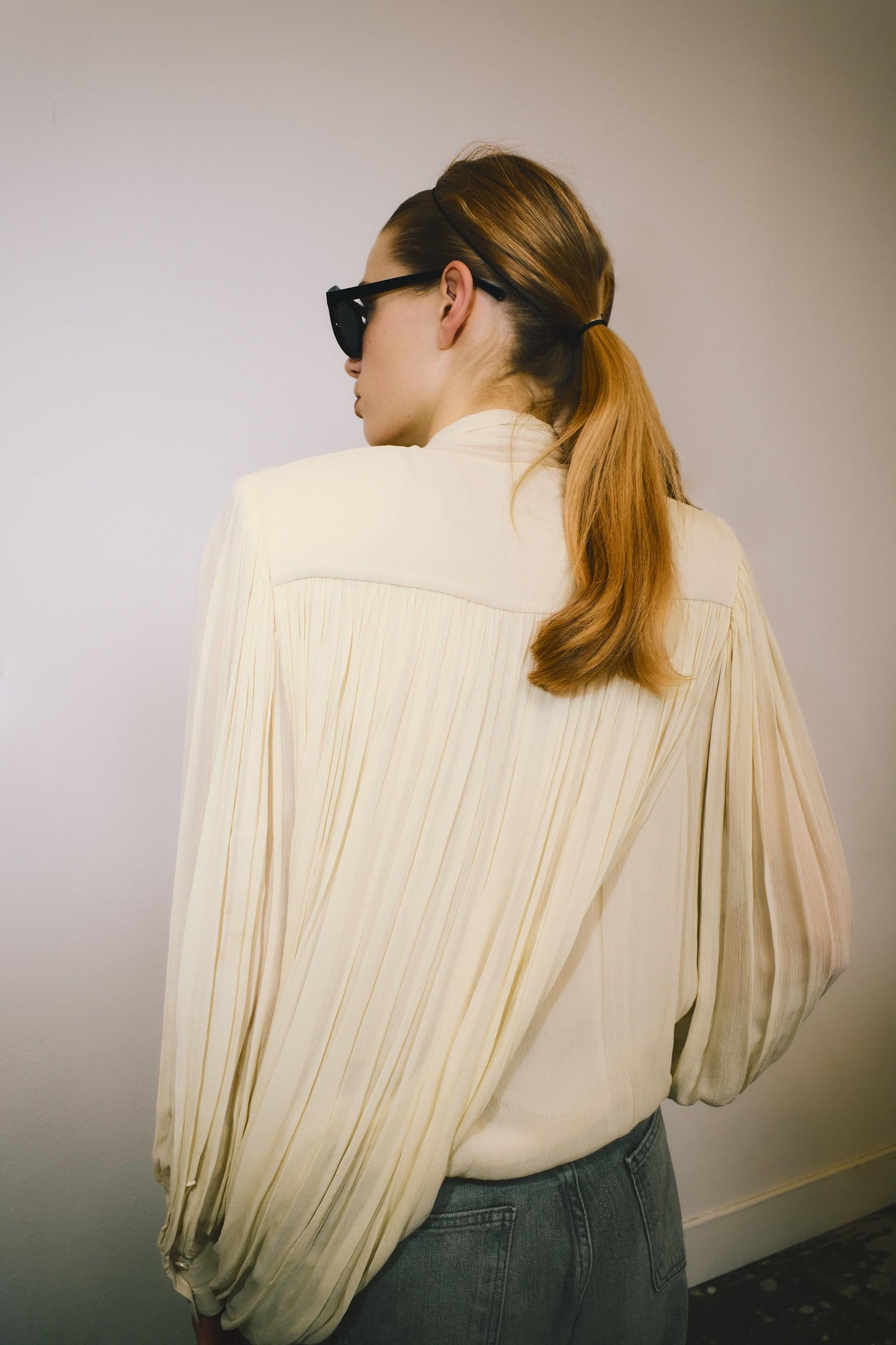 Tie-Neck Pleated Blouse