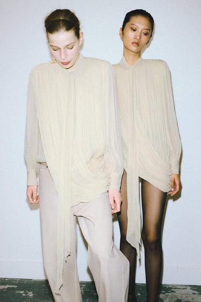 Tie-Neck Pleated Blouse