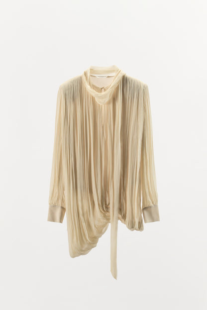 Tie-Neck Pleated Blouse