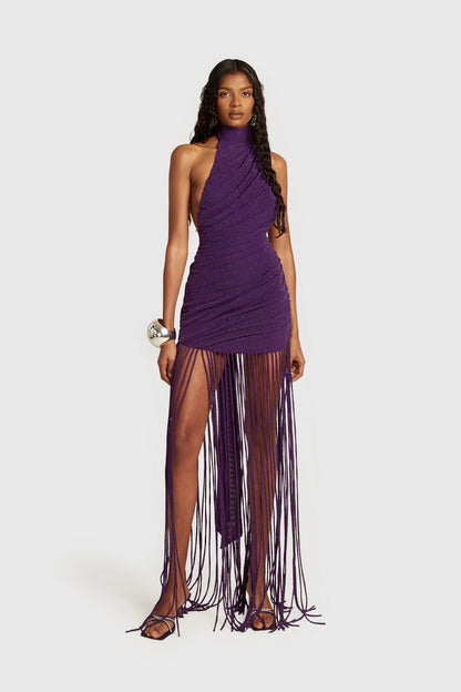Azure Fringe Halo Maxi Dress-Purple