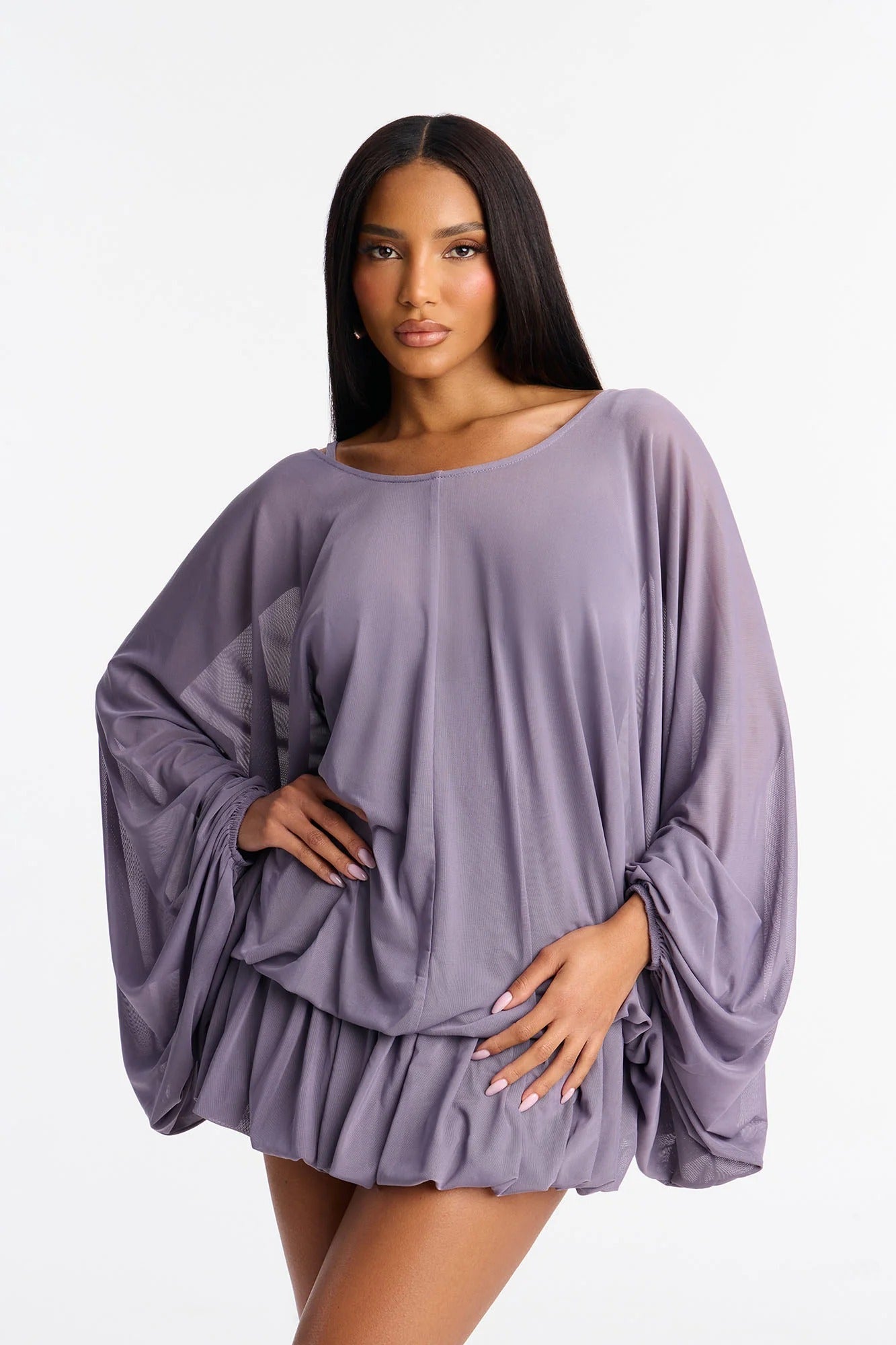 Airy Batwing Sleeve Ruffle Mini Dress