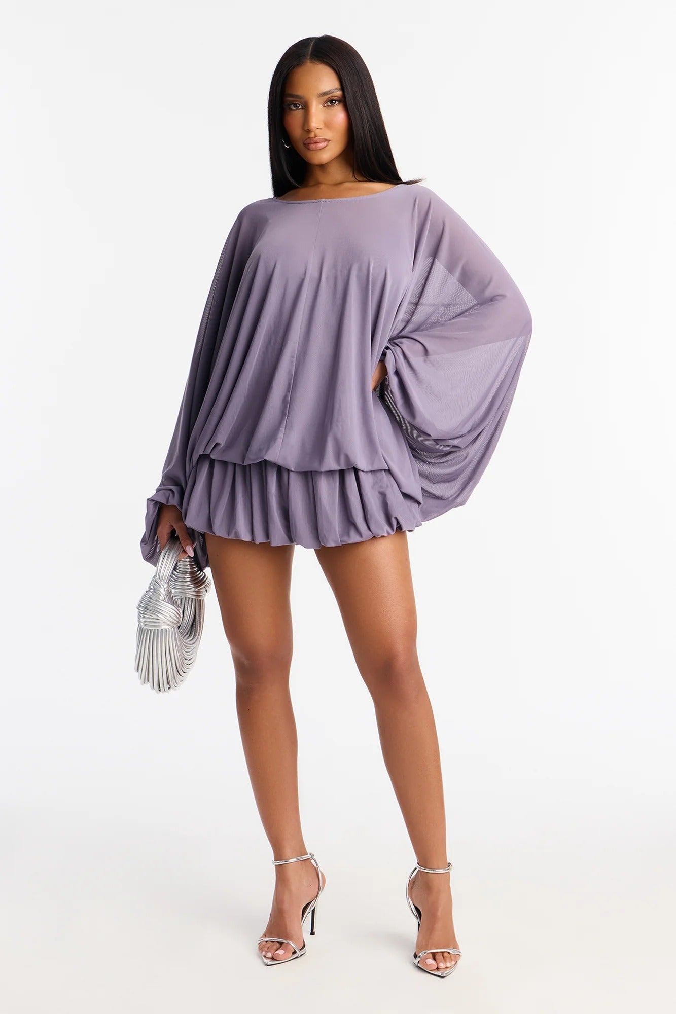 Airy Batwing Sleeve Ruffle Mini Dress