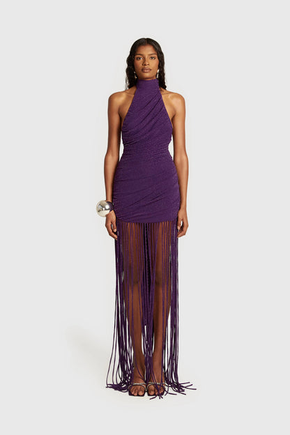 Azure Fringe Halo Maxi Dress-Purple